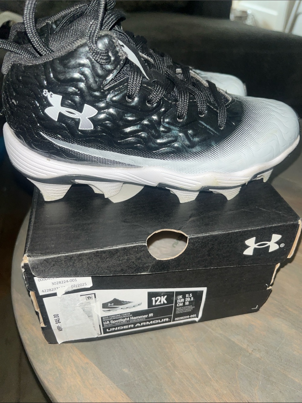Under Armour Kids Black and White Football Cleats